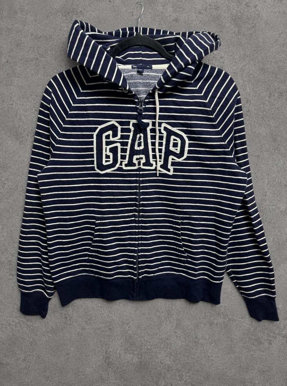 Gap Navy and White Striped Full-Zip Hoodie